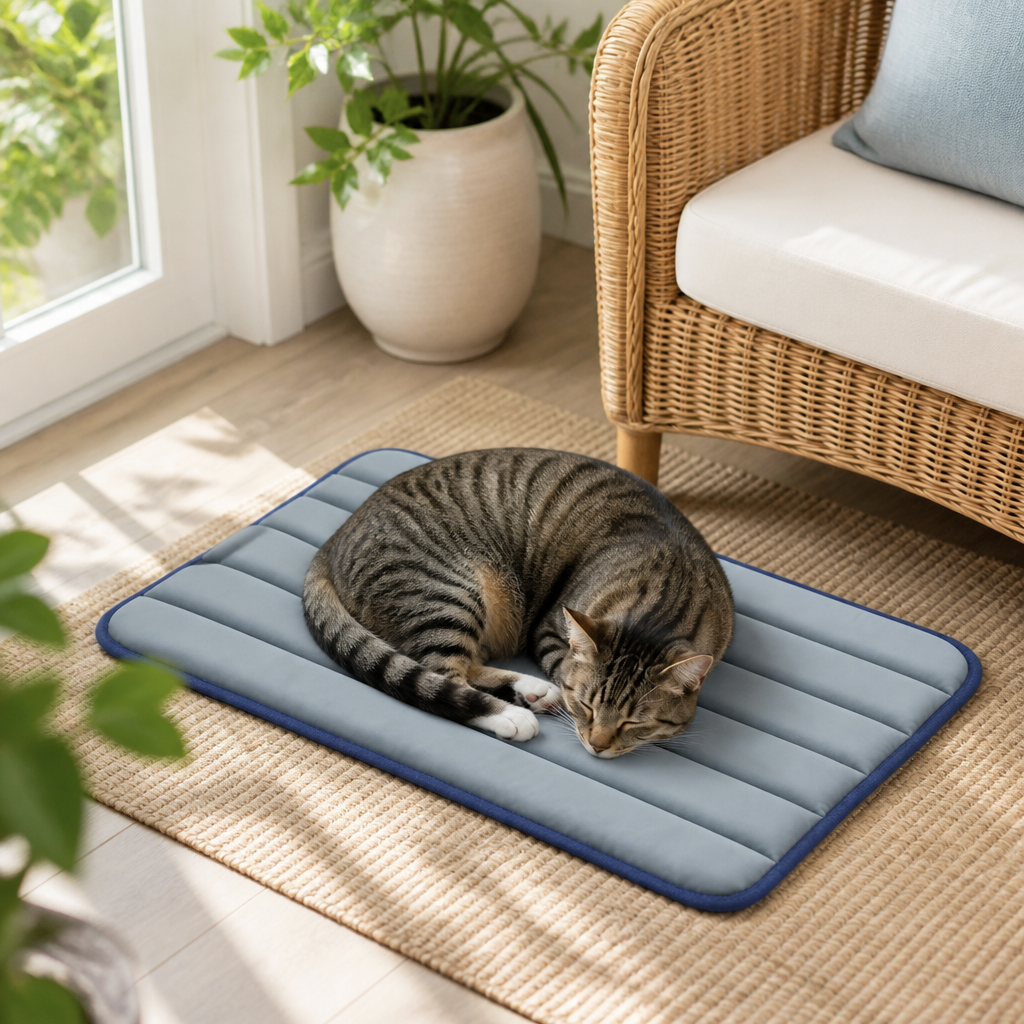 Nuzzlenest Thin Washable Dog Crate Pad - Water-Resistant Mat - Dusty Blue