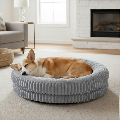 Nuzzlenest Deep Sleep Round Dog Bed - Plush Calming Comfort - Grey