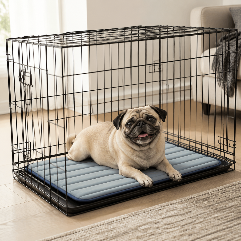 Nuzzlenest Thin Washable Dog Crate Pad - Water-Resistant Mat - Dusty Blue