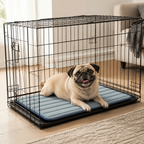 Nuzzlenest Thin Washable Dog Crate Pad - Water-Resistant Mat - Dusty Blue