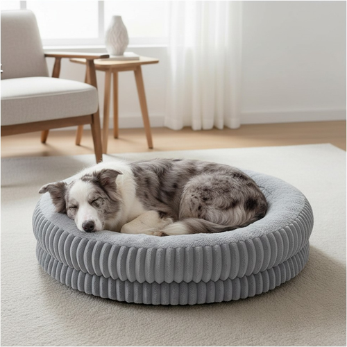 Nuzzlenest Deep Sleep Round Dog Bed - Plush Calming Comfort - Grey