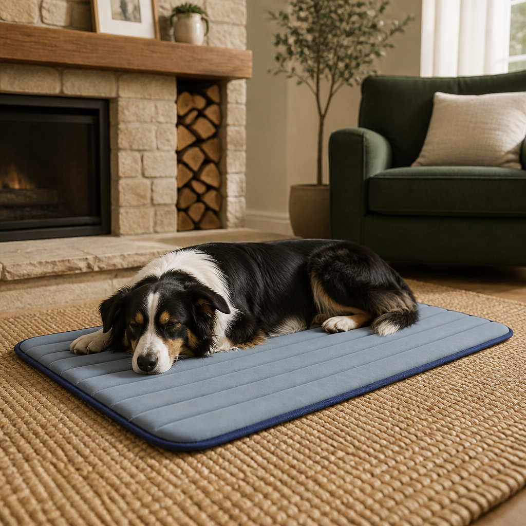 Nuzzlenest Thin Washable Dog Crate Pad - Water-Resistant Mat - Dusty Blue