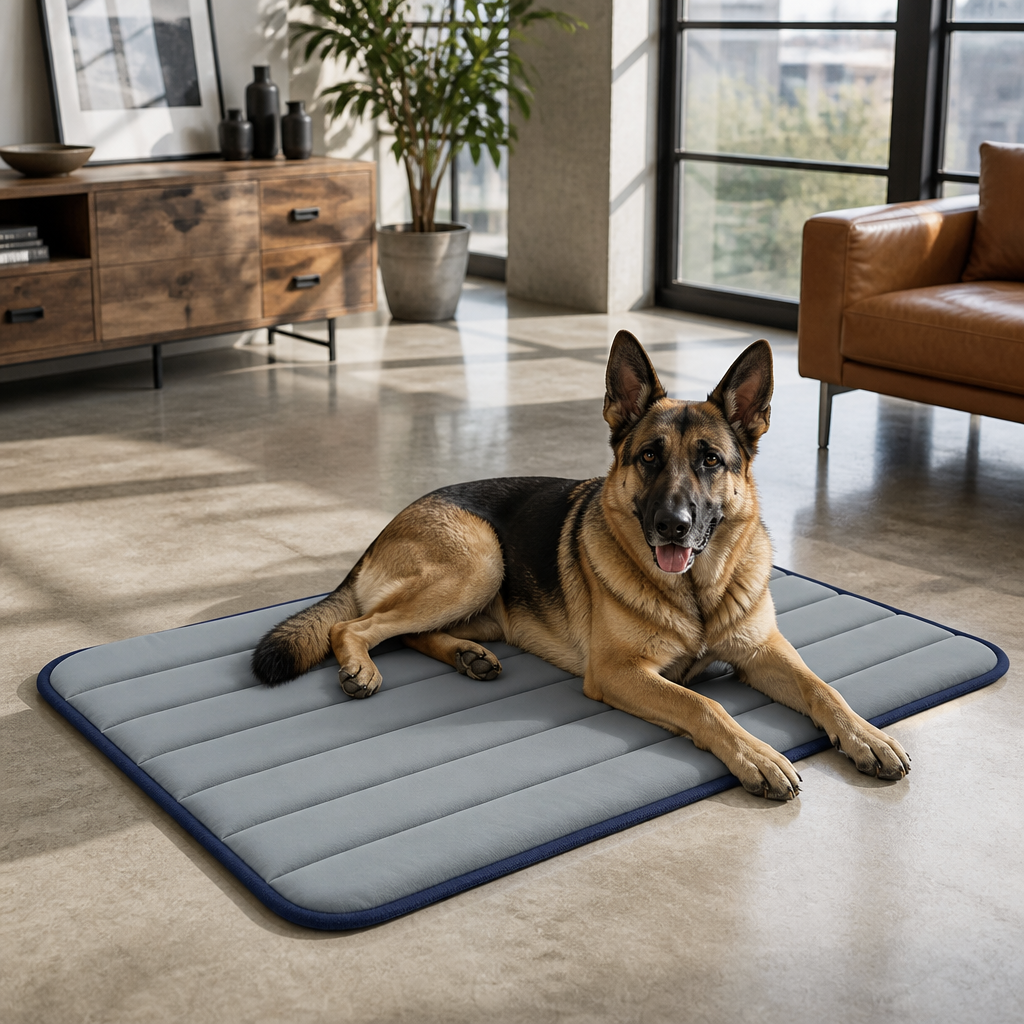 Nuzzlenest Thin Washable Dog Crate Pad - Water-Resistant Mat - Dusty Blue