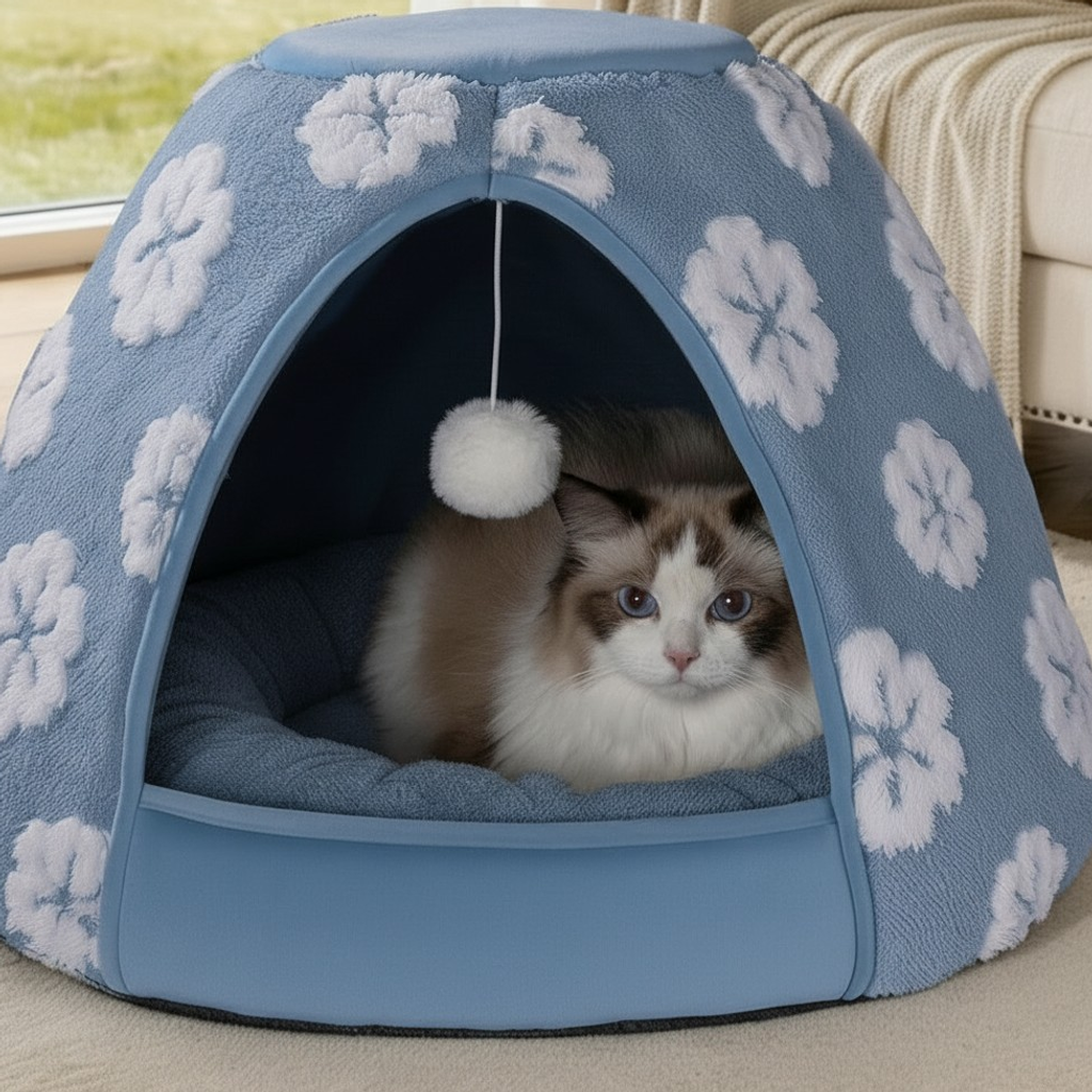 Nuzzlenest 2-in-1 Cat Cave Bed & Tent — Cozy Hideaway