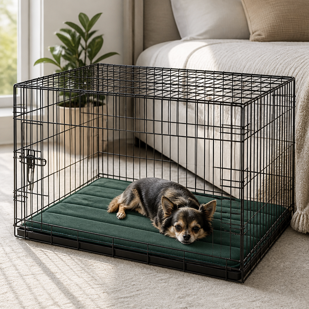 Nuzzlenest Thin Washable Dog Crate Pad - Water-Resistant Mat - Deep Green