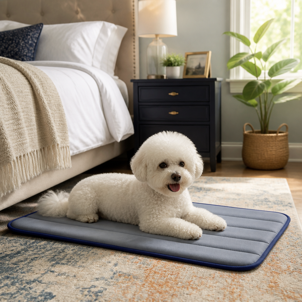 Nuzzlenest Thin Washable Dog Crate Pad - Water-Resistant Mat - Dusty Blue