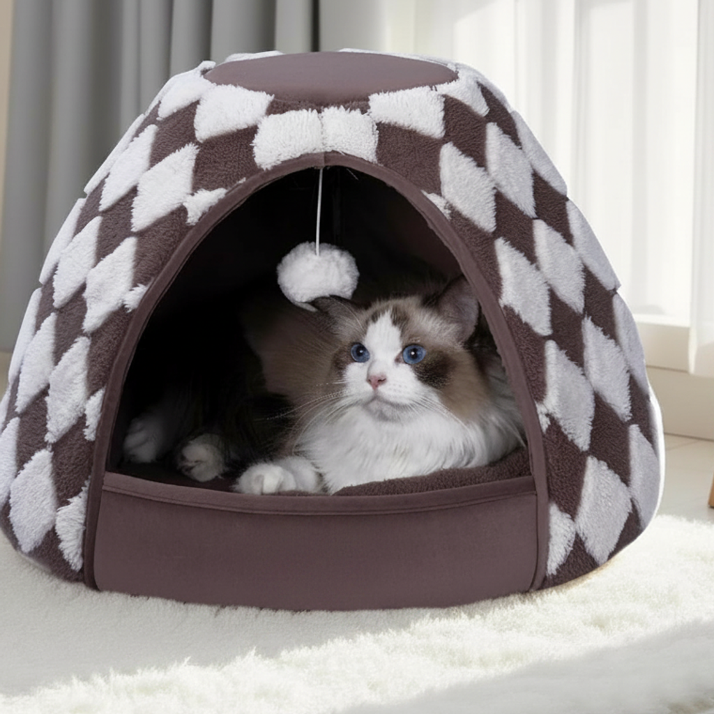 Nuzzlenest 2-in-1 Cat Cave Bed & Tent — Cozy Hideaway