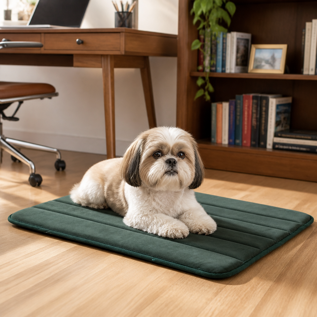 Nuzzlenest Thin Washable Dog Crate Pad - Water-Resistant Mat - Deep Green