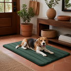 Nuzzlenest Thin Washable Dog Crate Pad - Water-Resistant Mat - Deep Green