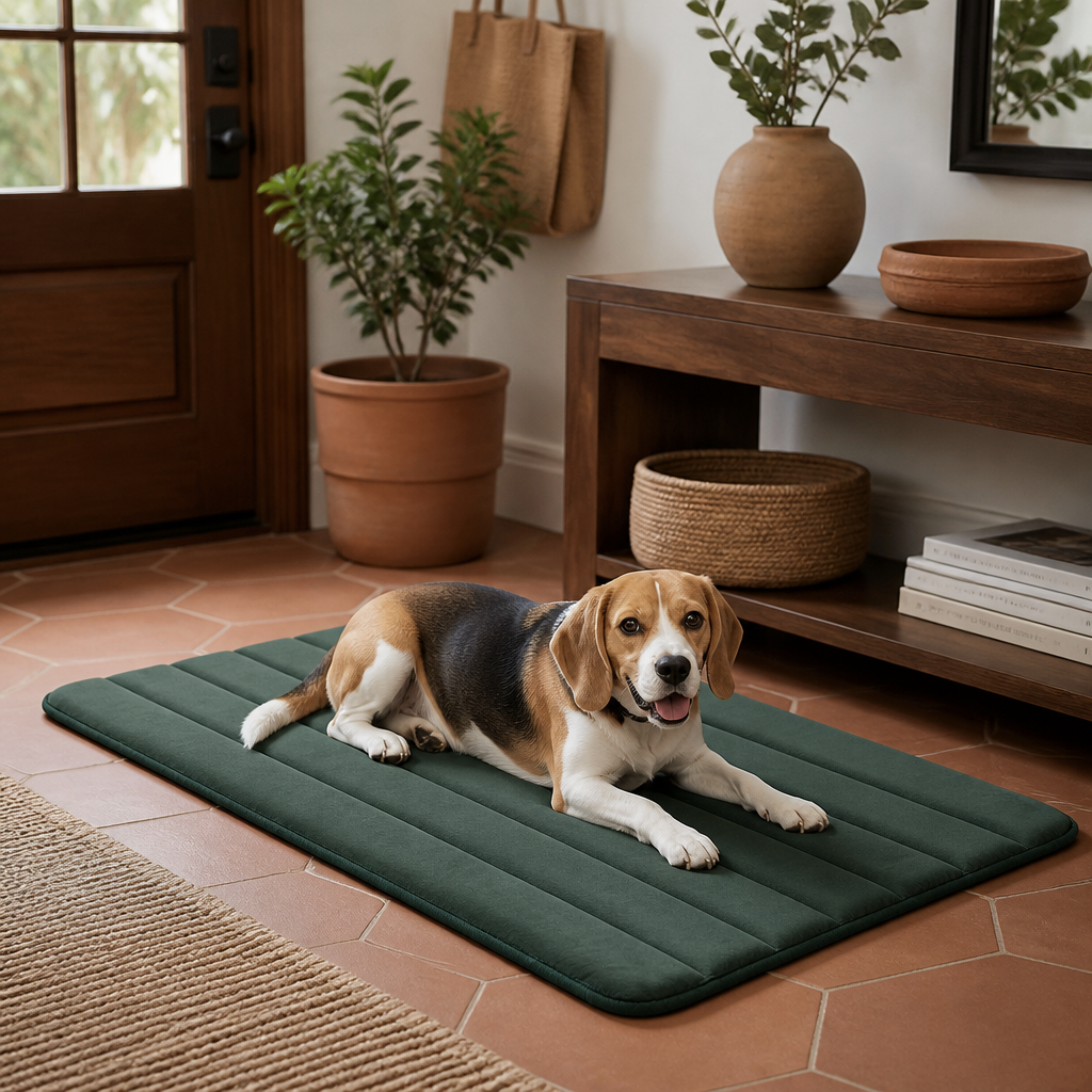 Nuzzlenest Thin Washable Dog Crate Pad - Water-Resistant Mat - Deep Green