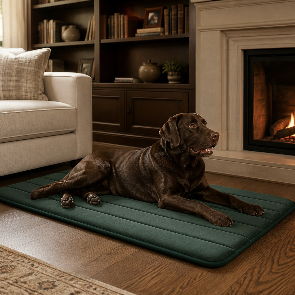 Nuzzlenest Thin Washable Dog Crate Pad - Water-Resistant Mat - Deep Green