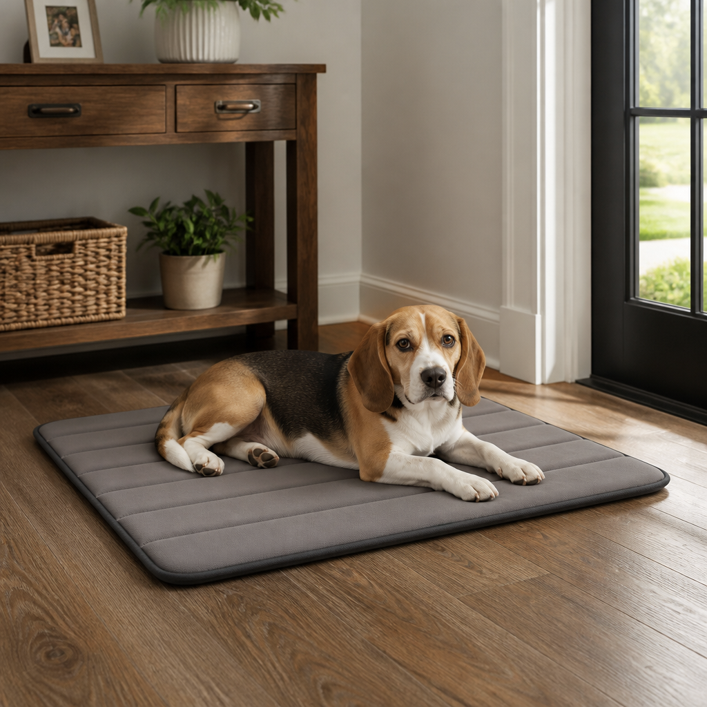 Nuzzlenest Thin Washable Dog Crate Pad - Water-Resistant Mat - Taupe