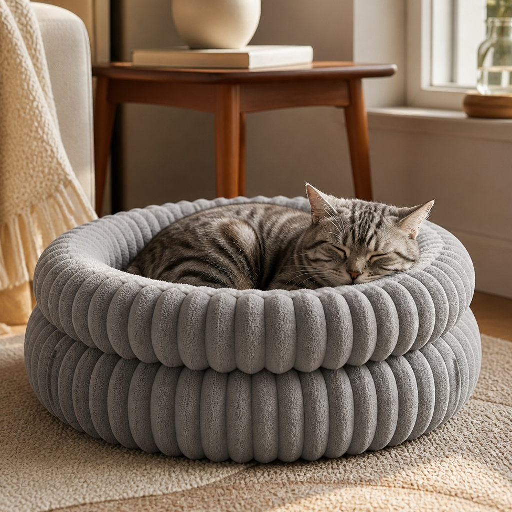 Nuzzlenest Round Calming Cat Bed — Ultra-Soft Plush, Anti-Slip