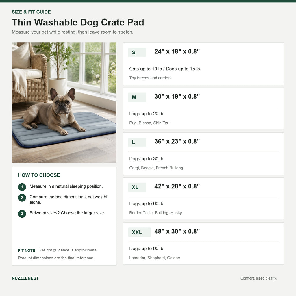 Nuzzlenest Thin Washable Dog Crate Pad - Water-Resistant Mat