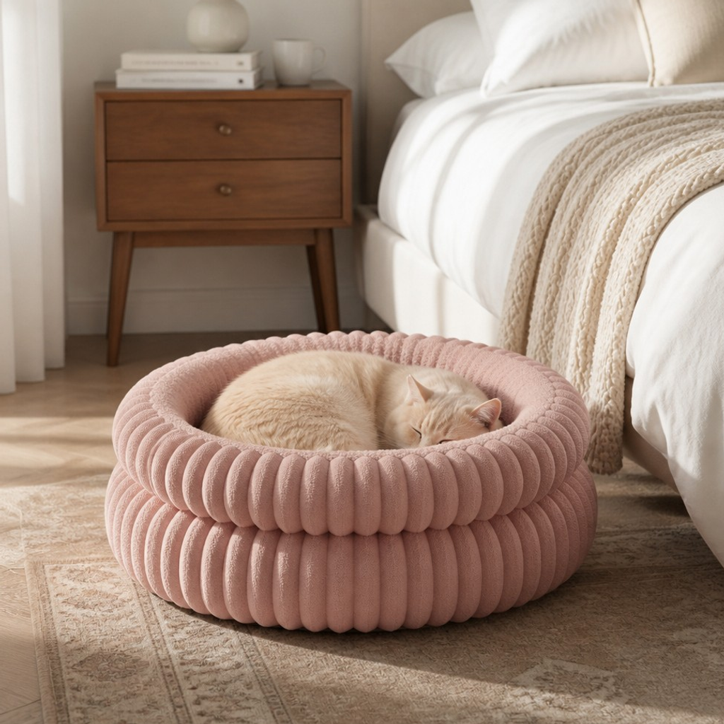 Nuzzlenest Round Calming Cat Bed — Ultra-Soft Plush, Anti-Slip