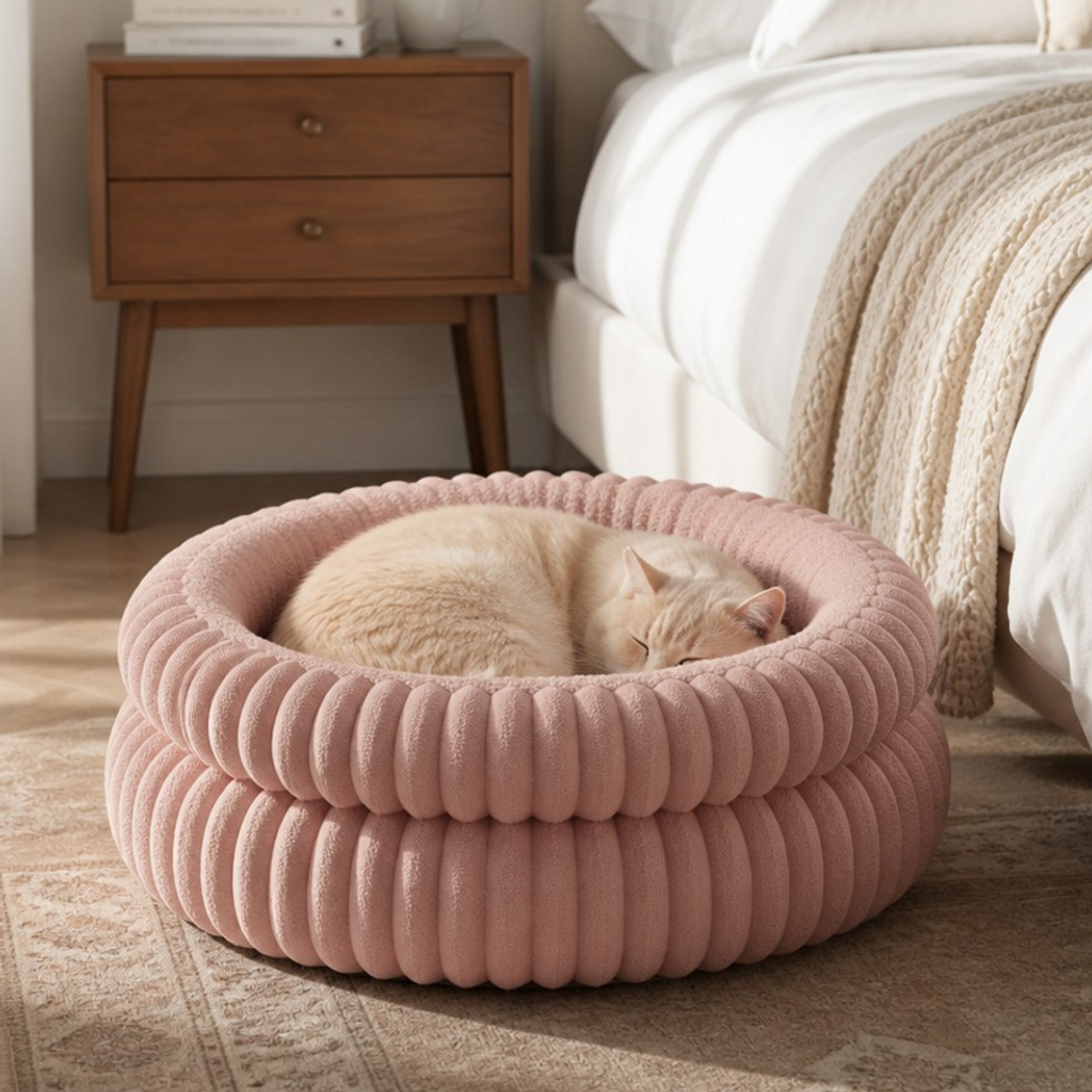 Nuzzlenest Round Calming Cat Bed — Ultra-Soft Plush, Anti-Slip