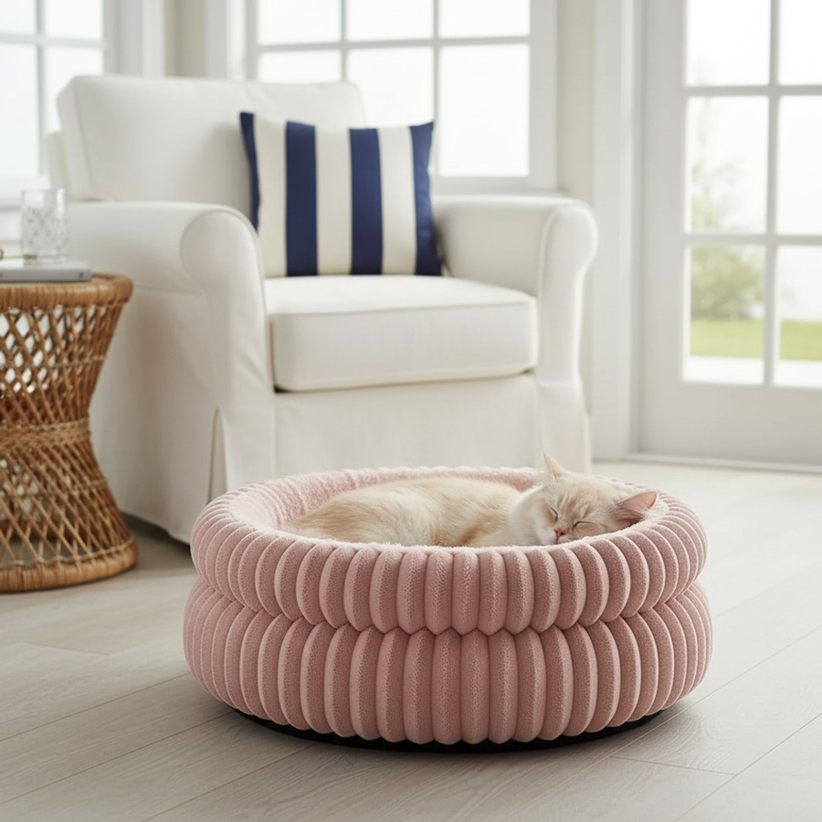 Nuzzlenest Round Calming Cat Bed — Ultra-Soft Plush, Anti-Slip