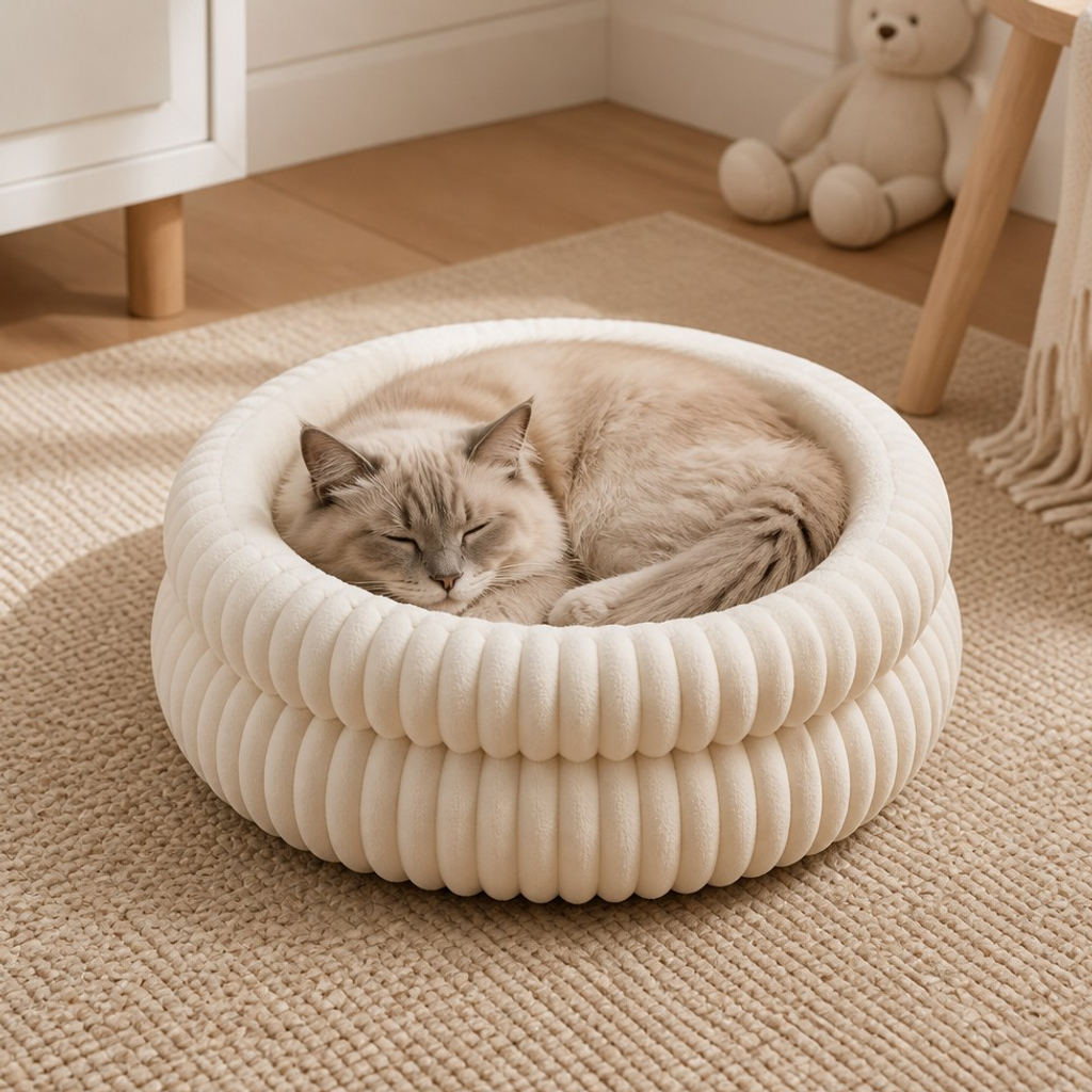 Nuzzlenest Round Calming Cat Bed — Ultra-Soft Plush, Anti-Slip