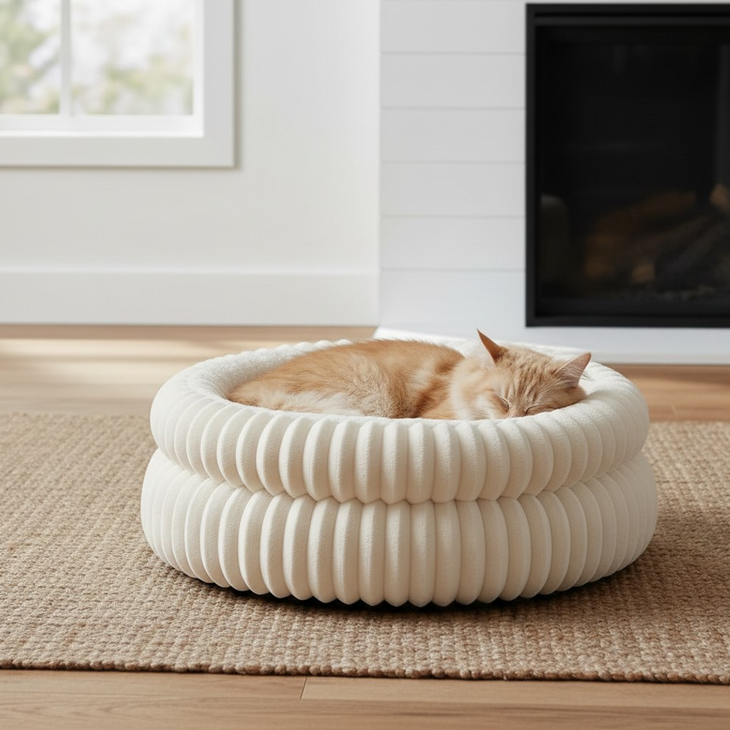 Nuzzlenest Round Calming Cat Bed — Ultra-Soft Plush, Anti-Slip